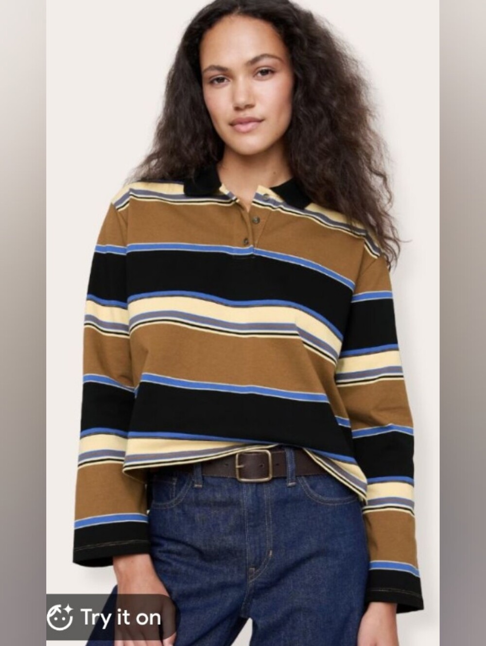Banana Republic Striped Polo Shirt in Brown, Black, Blue and Cream